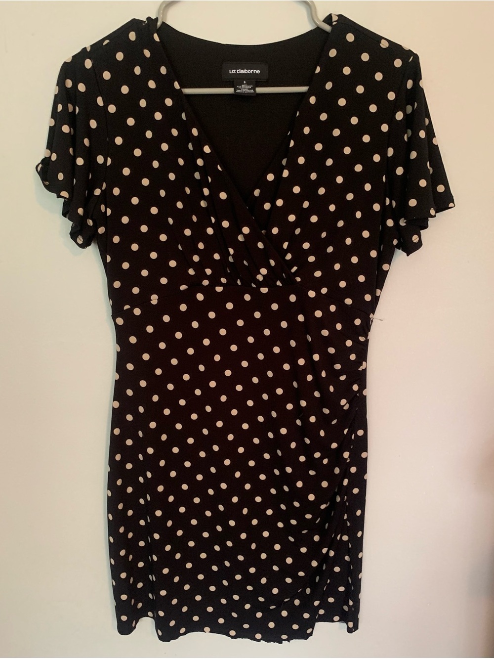 Liz Claiborne Black Polka Dot , V neck , wrap style dress, size small